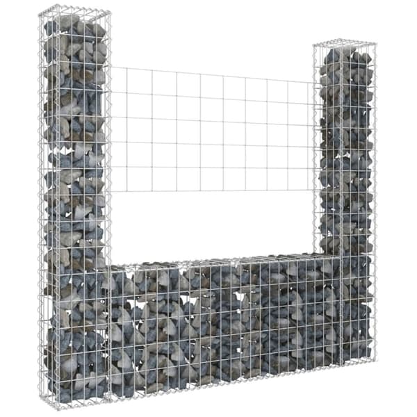 vidaXL Gabionkurv u-formet med 2 stolper jern 140x20x150 cm
