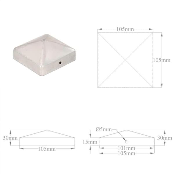 vidaXL Gjerdestolpehatter pyramide 6 stk galvanisert metall 101x101 mm