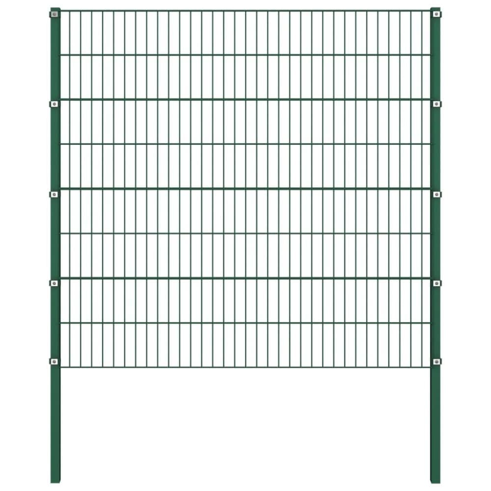 vidaXL Stängselpanel med stolpar järn 1,7x1,6 m grön