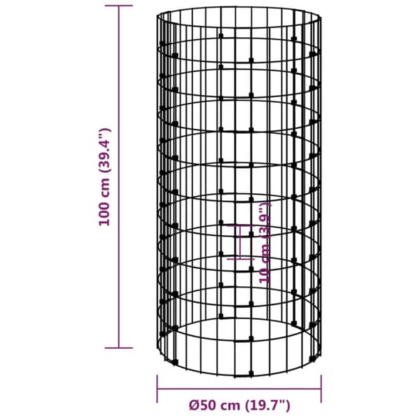 vidaXL gabionsøjle Ø50x100 cm galvaniseret stål rund