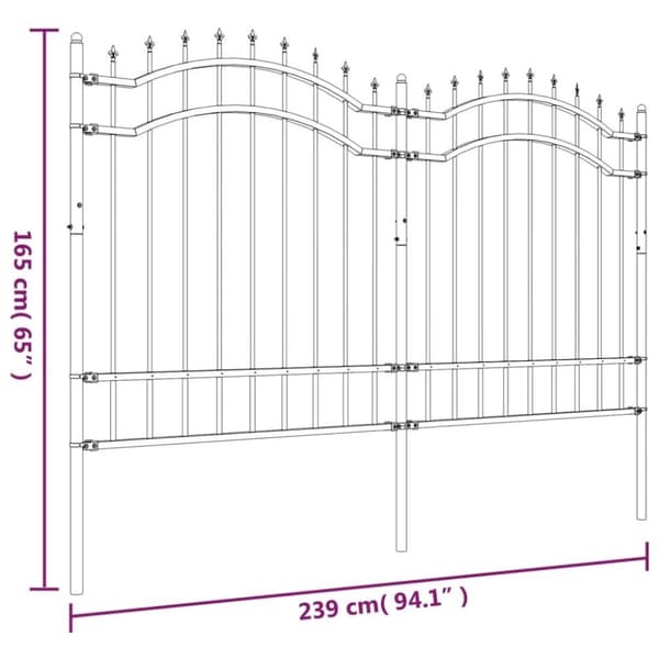 vidaXL Staket med spjuttopp svart 165 cm pulverlackerat stål