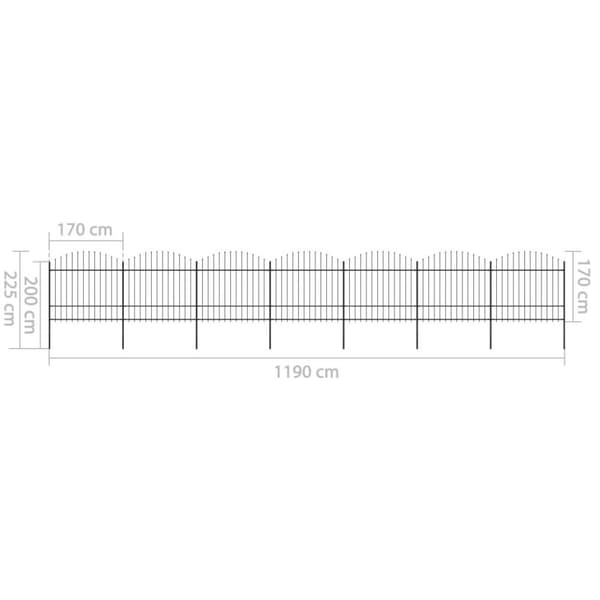 vidaXL havehegn med spydtop (1,5-1,75) x 11,9 m sort stål
