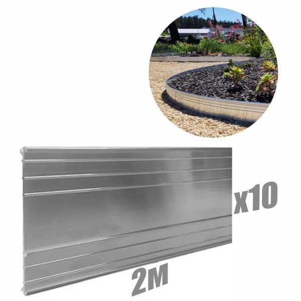 Græskant, Græskanter, Græsplæne kant, Bedkant, Plænekant, Havekant, Rabatkant - Ultra strong, aluminium, 24cm x 200cm, 10 stk, farve:Uden farve