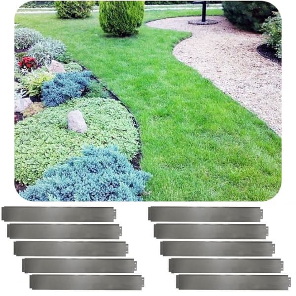 Sæt med 10 plænekanter metal aluminium/zink 14cm høje, 10m lange