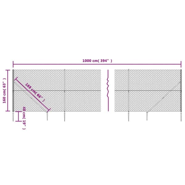 vidaXL Gunnebostängsel med markspett silver 1,6x10 m