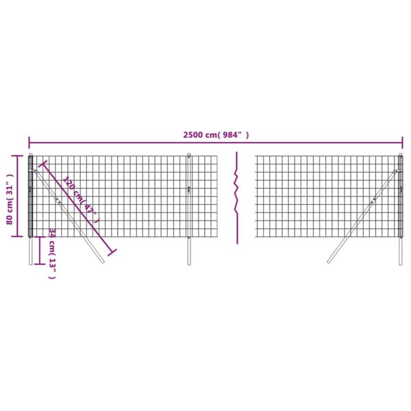 vidaXL Verkkoaita vihreä 0,8x25 m galvanoitu teräs
