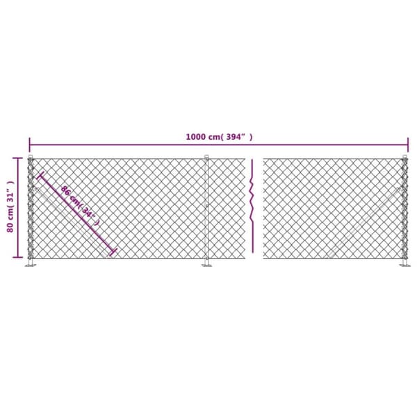 vidaXL Kjettinggjerde med flens grønn 0,8x10 m
