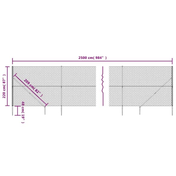 vidaXL Nettinggjerde med stolpespyd 2,2x25 m antrasitt