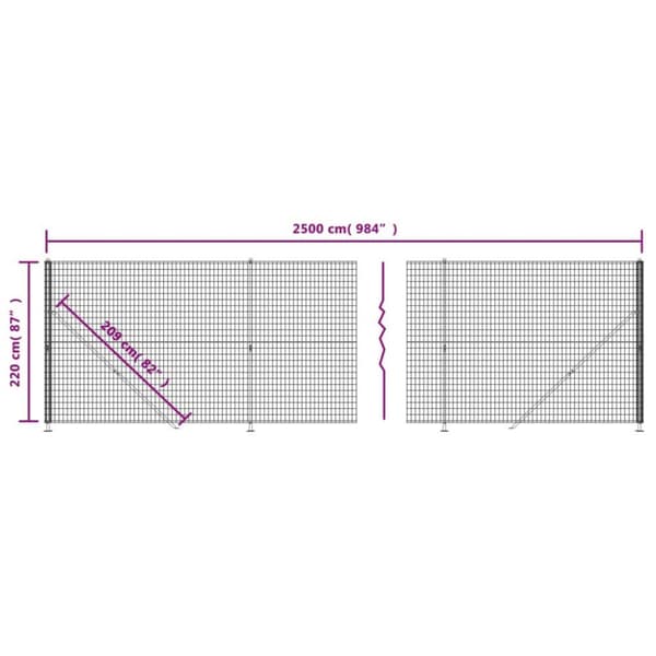 vidaXL trådhegn med flange 2,2x25 m antracitgrå