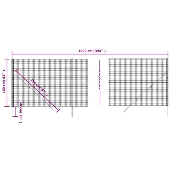 vidaXL trådhegn 1,6x10 m galvaniseret stål antracitgrå