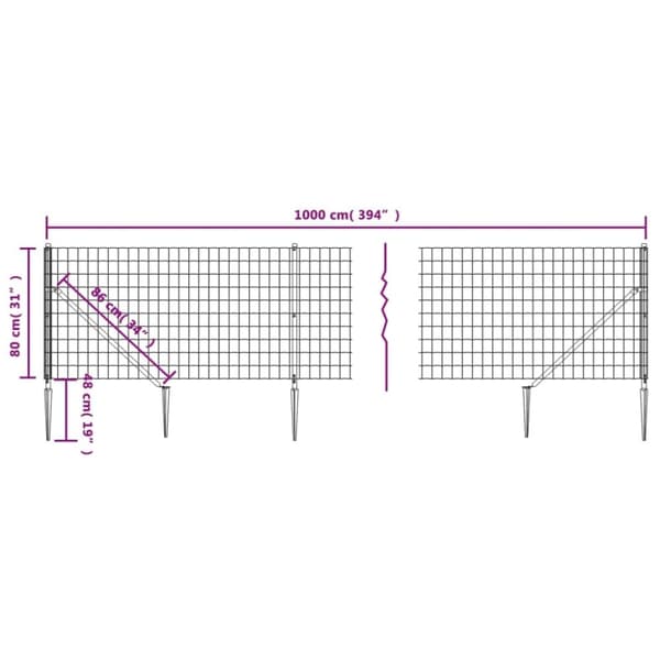 vidaXL trådhegn med jordspyd 0,8x10 m grøn