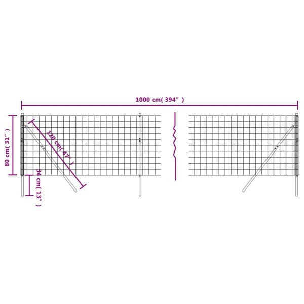 vidaXL trådhegn 0,8x10 m galvaniseret stål grøn