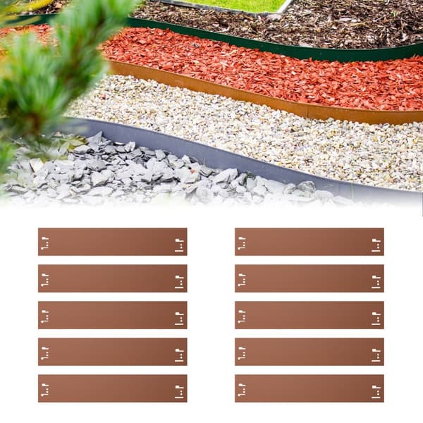 20 kpl:n setti Alennusreuna metalli 13,5cm x 120cm | Puutarhan raja | Ruohoreunus, väri: ruskea