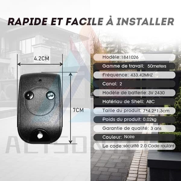 Garageport Gate Motorization Remote Control NS 2 Channels 433.42MHZ - Kompatibel med 1841026 - För att styra garageportar