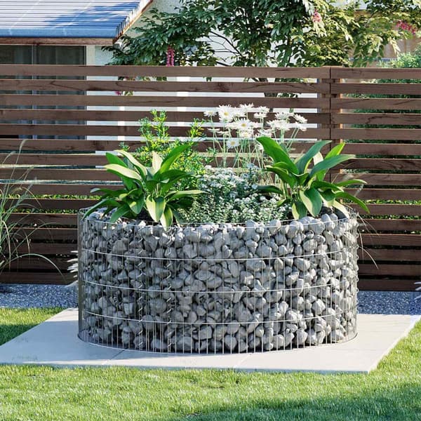 Rootz Gabion Ø 90cm, Højde 40cm - Stenhegn - Havedekoration - Galvaniseret stål - 2,5 mm Wire - 90cm x 40cm - Sølv - 110cm x 42cm x 3cm