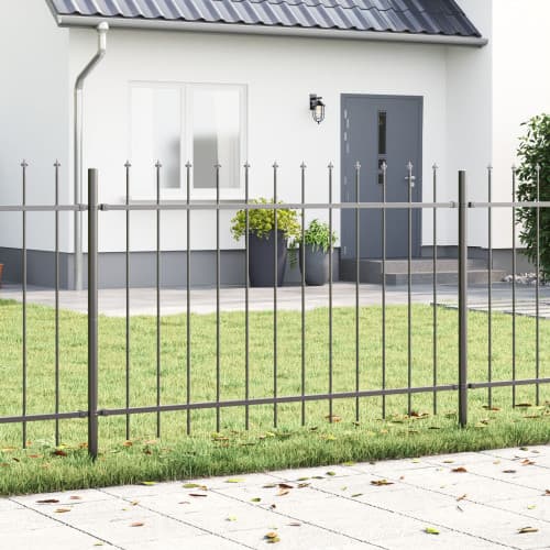 Trädgårdsstängsel med Spetsig Topp Grå 13,6x1 m i Stål