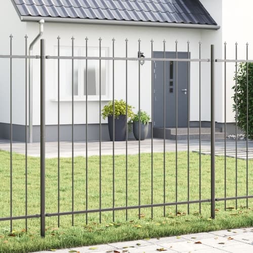 Trädgårdsstängsel med spets topp Grå 5,1x1,5 m i stål