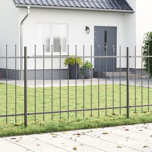 Trädgårdsstaket med spetsig topp grå 5,1x1,2 m stål