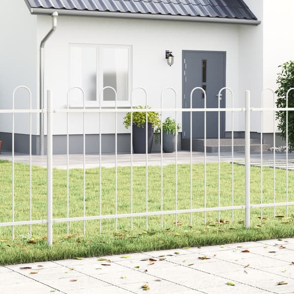 Trädgårdsstaket med böjt topp, vitt, 3,4x1 m, stål