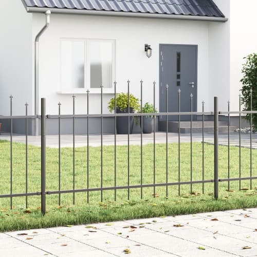 Trädgårdsstängsel med bågtopp Grå 6,8x1 m Stål