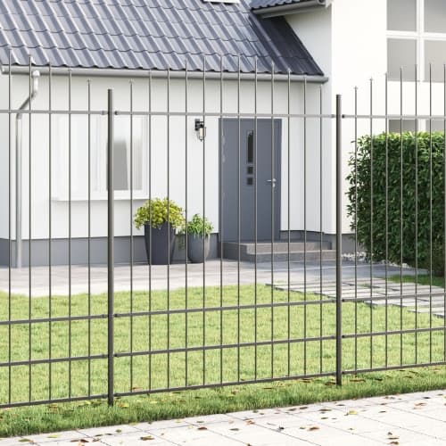Trädgårdsstaket med Bågtopp Grå 10,2x2 m Stål