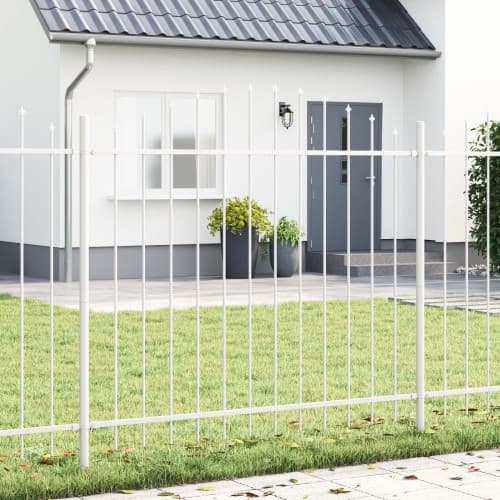 Trädgårdsstängsel med bågtopp, vit, 6,8x1,25 m, stål