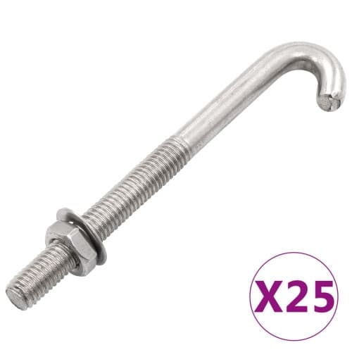 J-krok med mutter och bricka M8x120 mm 25 st