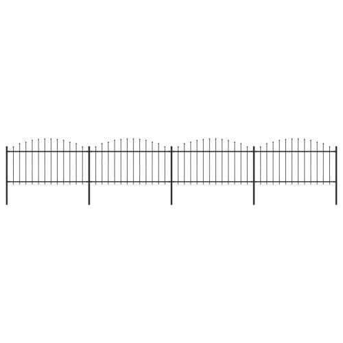 Trädgårdsstaket med spjuttopp stål (1,25-1,5)x6,8 m svart