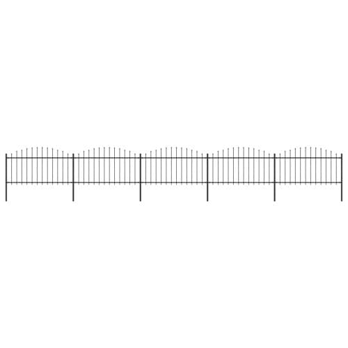 Trädgårdsstaket med spjuttopp stål (1,25-1,5)x8,5 m svart