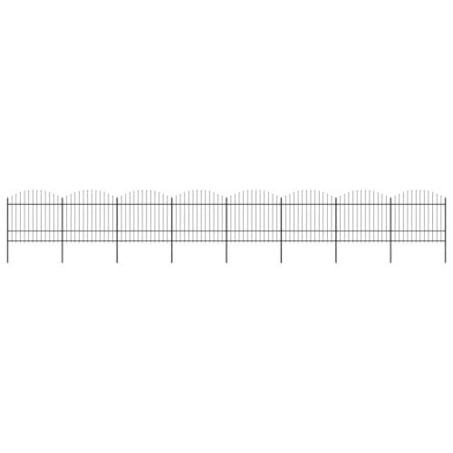 Trädgårdsstaket med spjuttopp stål (1,5-1,75)x13,6 m svart