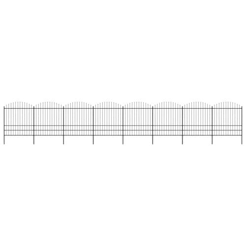 Trädgårdsstaket med spjuttopp stål (1,75-2)x13,6 m svart