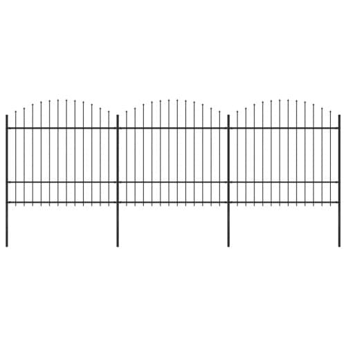 Trädgårdsstaket med spjuttopp stål (1,5-1,75)x5,1 m svart