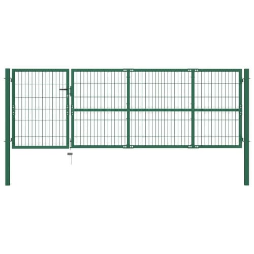 Trädgårdsgrind med stolpar 350x100 cm stål grön