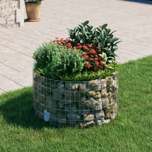 Planteringsgabion upphöjd rund galvaniserat stål Ø100x50 cm
