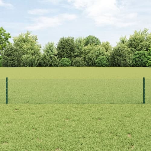 Staketstolpar 11 st U-Kanal Grön 40 cm Stål, vidaXL Hexagonstaket Grön 0,4x25 m Stål