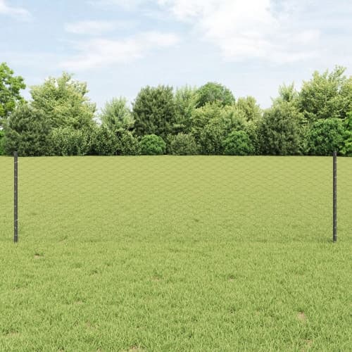 Staketstolpar 11 st U-kanal Grå 60 cm Stål, vidaXL Hexagonstaket Grå 0.6x25 m Stål
