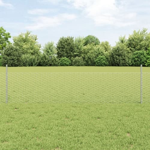 Staketstolpar 11 st U-kanel 60 cm galvaniserat stål, vidaXL Hexagont staket 0.5x100 m galvaniserat stål