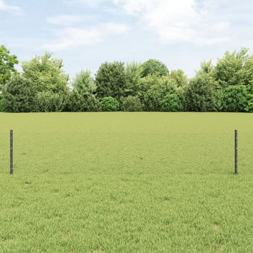 Staketstolpar 11 pcs U-Kanal grå 40 cm stål, vidaXL Hexagon gärde grå 0.4x25 m stål