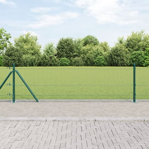 Svetsade Trådstängsel med 7 Flänsade Stolpar Grön 0.6x10 m Stål