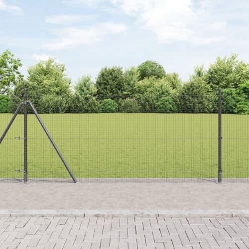 Svetsat Trådfence med 13 Flanged Posts Grå 1 x 25 m Stål