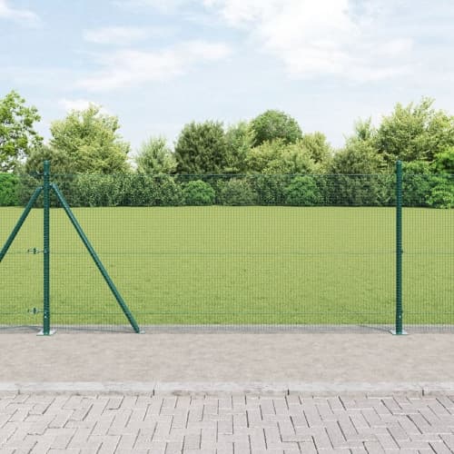 svetsat trådstaket med 7 flänsade stolpar Grön 0.8x10 m Stål