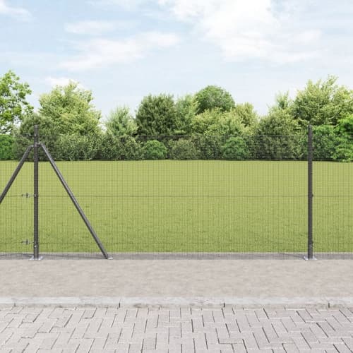 Svetsat Gräsmattestängsel med 13 Flangerade Stolpar Grå 0,8x50 m Stål