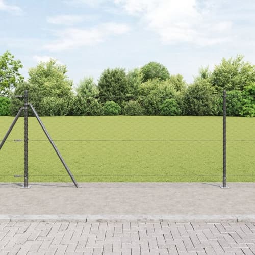 Hexagon Stängsel Grå 1x50 m Stål, vidaXL Stängselstolpar med basplattor 13 st Ø32mm 110cm Galvaniserat stål