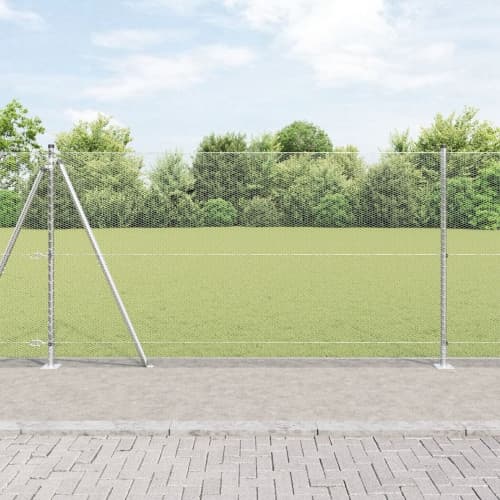 Hexagonstängsel 1,2x10 m Galvaniserat stål, vidaXL Stängselstolpar med basplattor 7 st Ø32mm 68,5cm Galvaniserat stål