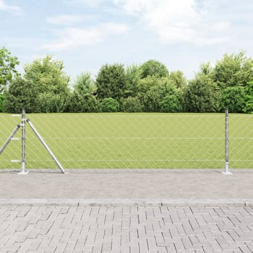 Kedjegaller med 7 Flangade Stolpar 0,4x10 m Galvaniserat Stål