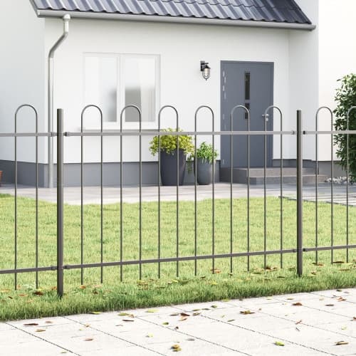 Trädgårdsstaket med Hoop Topp Grå 13,6x1,2 m Stål