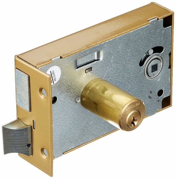 Bricard - 1821 - FOUILLOT Horisontellt ytmonterat lås 5 stift Vändbar Dra/Push 140x85 GULD Höger, Guld
