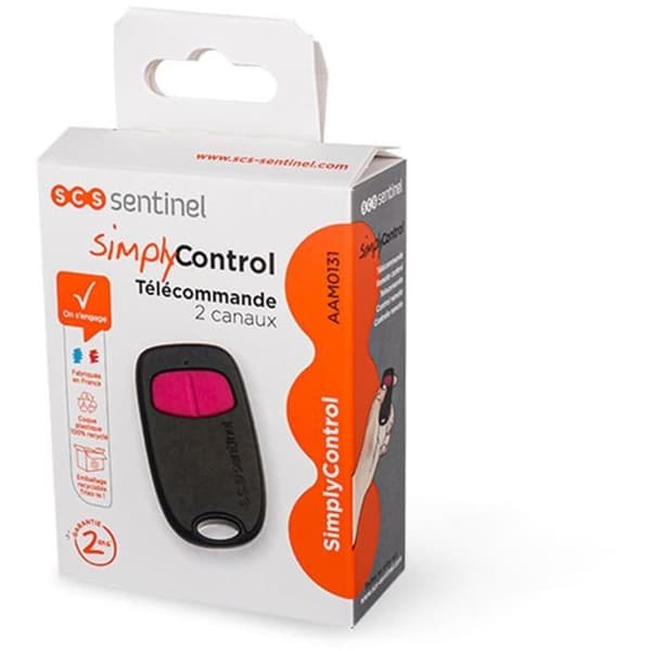 2-kanals fjernbetjening - SCS SENTINEL - SimplyControl - Fuchsia, rækkevidde 40m, frekvens 433,92 MHz, CR2032 lithiumbatteri inkluderet