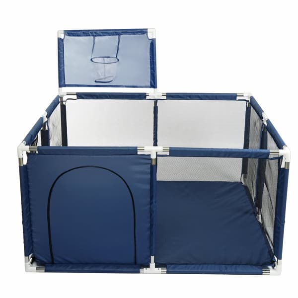 Baby Playpen Barrier koripallokorilla, Hengittävä Mesh Playpen lapsille, Väri: Tummansininen, 128 x 128 x 66 cm