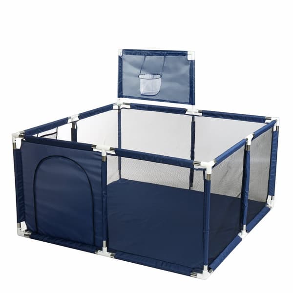 Baby Playpen Barrier koripallokorilla, Hengittävä Mesh Playpen lapsille, Väri: Tummansininen, 128 x 128 x 66 cm
